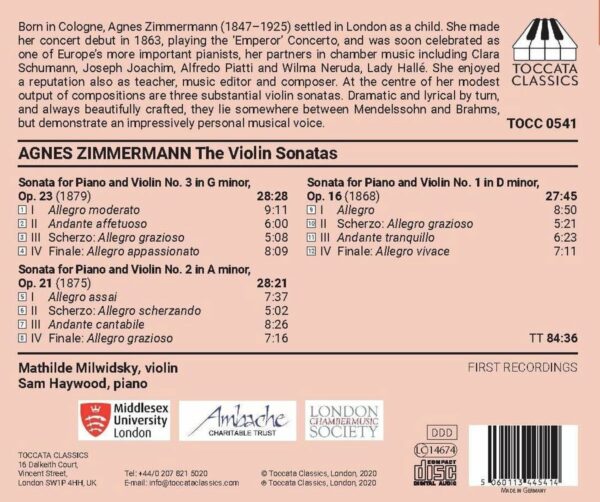 Agnes Zimmermann: The Violin Sonatas - Mathilde Milwidsky