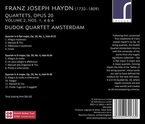 Haydn: String Quartets Op. 20, Nos.1, 4 & 6 Vol.2 - Dudok Quartet Amsterdam