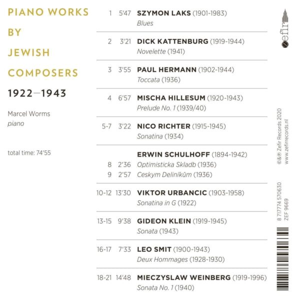 Piano Works By Jewish Composers 1922-1943 - Marcel Worms