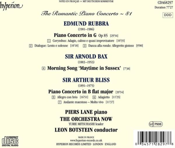 Rubbra / Bax / Bliss: Romantic Piano Concerto Vol. 81 - Piers Lane