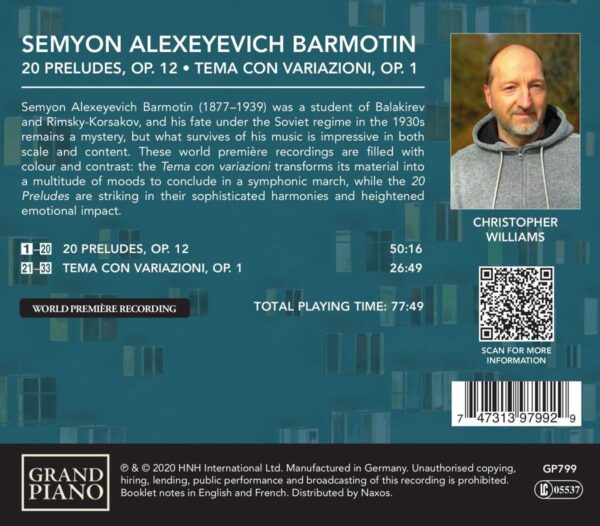 Semyon Alexeyevich Barmotin: 20 Preludes, Op. 12, Tema Con Variazioni, Op. 1 - Christopher Williams
