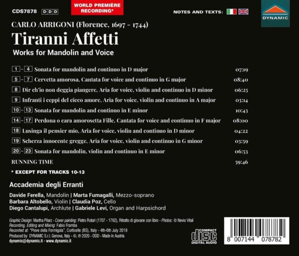 Carlo Arrigoni: Tiranni Affetti (Works For Mandoline And Voice) - Marta Fumagalli