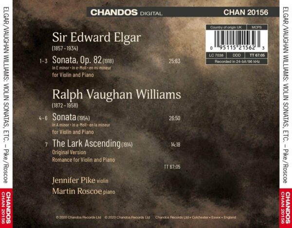 Elgar: Violin Sonata / Vaughan William: Violin Sonata, The Lark Ascending - Jennifer Pike