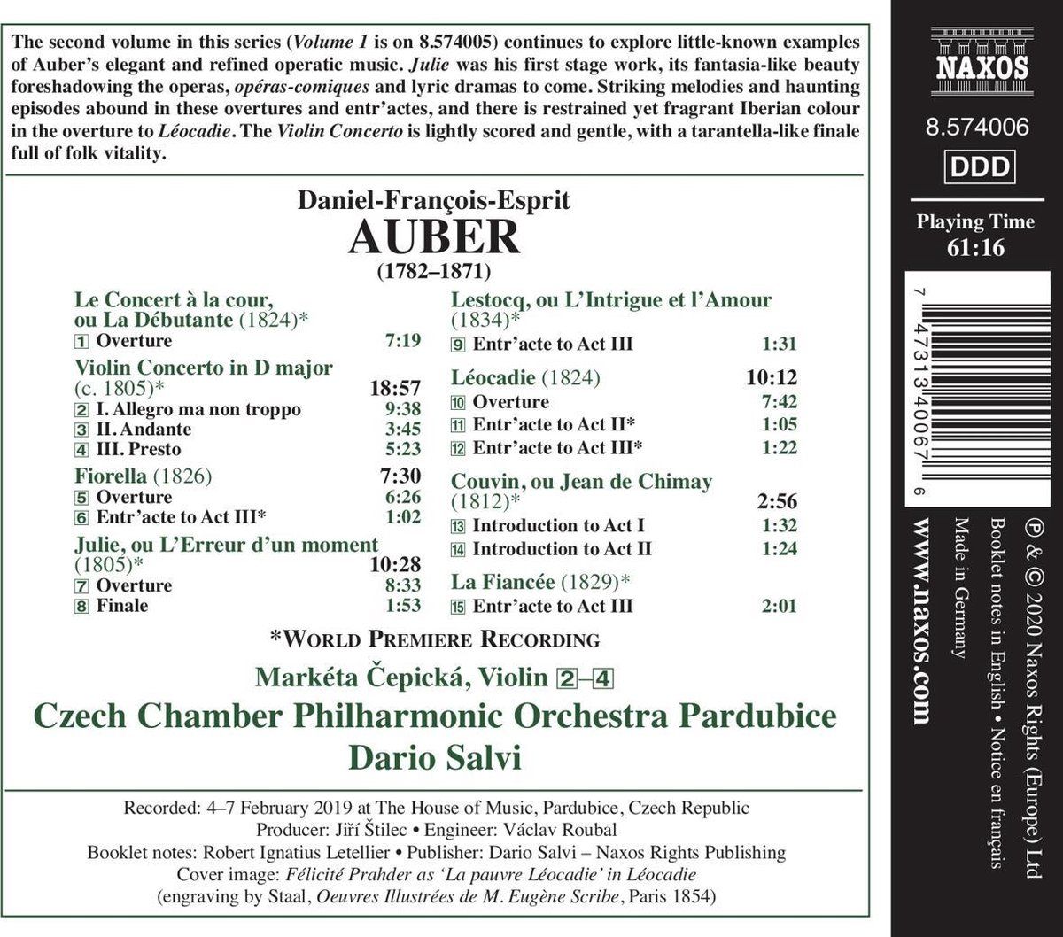 Daniel-Francois-Esprit Auber: Overtures, Vol. 2 - Marketa Cepicka
