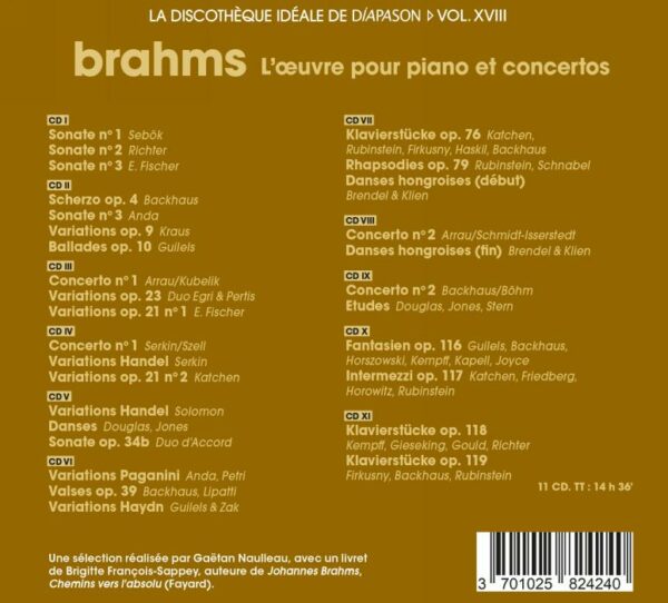 La discothèque idéale de Diapason, vol. 18 / Brahms : L'œuvre pour piano et concertos.
