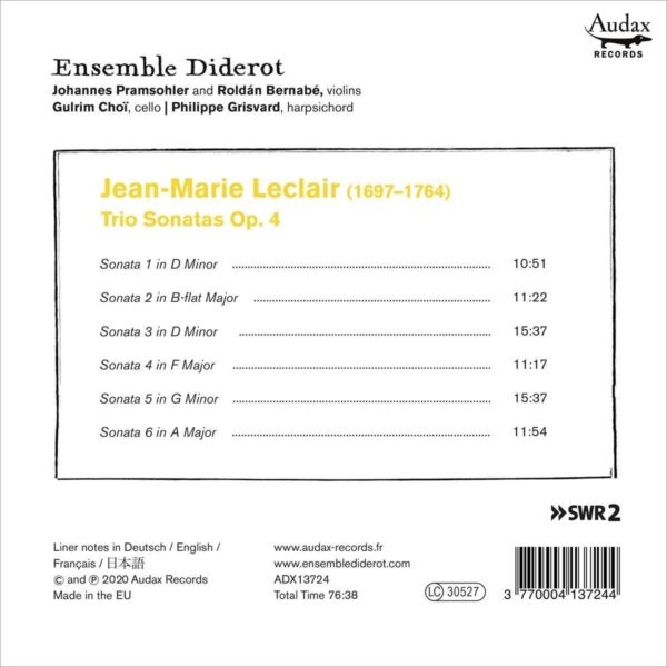 Leclair: Trio Sonatas Op. 4 - Ensemble Diderot