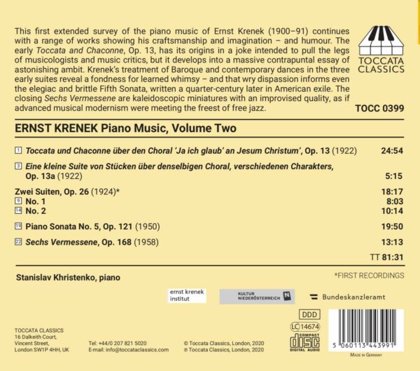 Ernst Krenek: Piano Music Vol.2 - Stanislav Khristenko