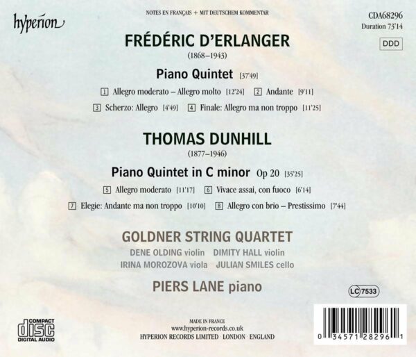 Dunhill / Erlanger: Piano Quintets - Goldner String Quartet