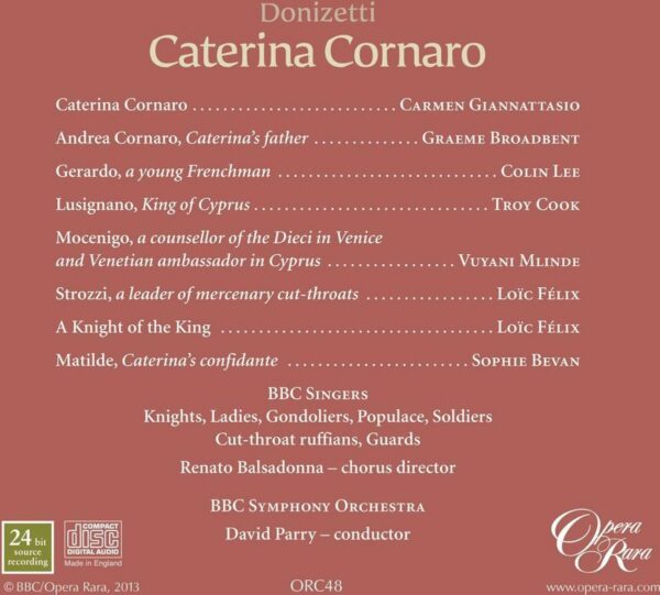 Donizetti : Caterina Cornaro. Giannattasio, Lee, Parry.