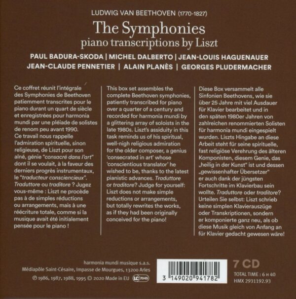Beethoven: Complete Symphonies In Piano Transcriptions By Franz Liszt