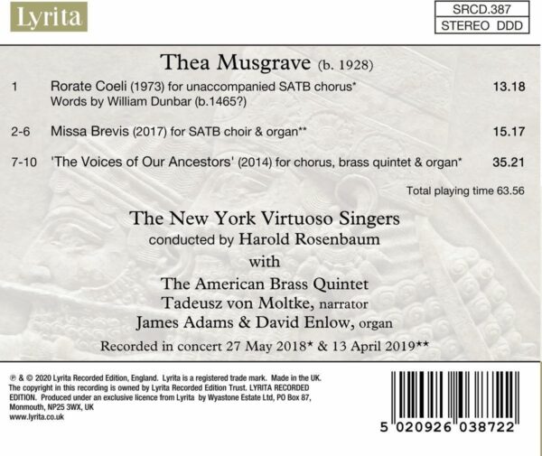 Thea Musgrave: The Voices Of Our Ancestors - The New York Virtuoso Singers