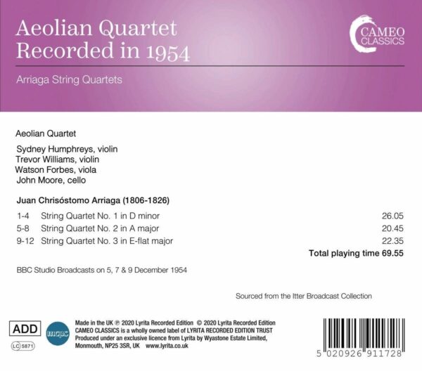 Arriaga: String Quartets - Aeolian Quartet
