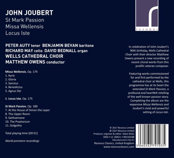 John Joubert: St Mark Passion, Missa Wellensis - Peter Auty