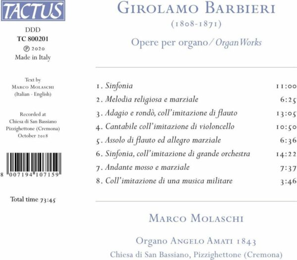 Girolamo Barbieri: Opere Per Organo - Marco Molaschi