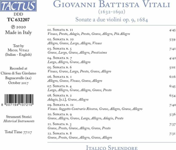 Giovanni Battista Vitali: Sonate A Due Violini Op. 9, 1684 - Italico Splendore