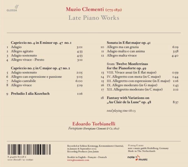 Muzio Clementi: Late Piano Works - Edoardo Torbianelli