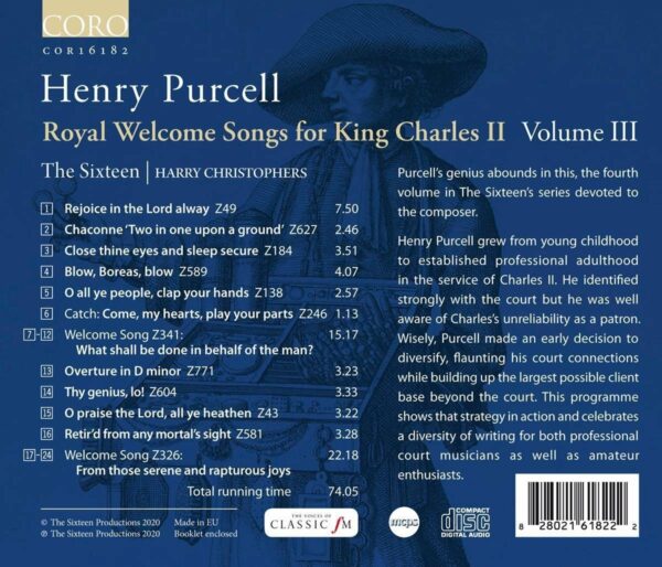 Purcell: Royal Welcome Songsfor King Charles II, Volume III - The Sixteen