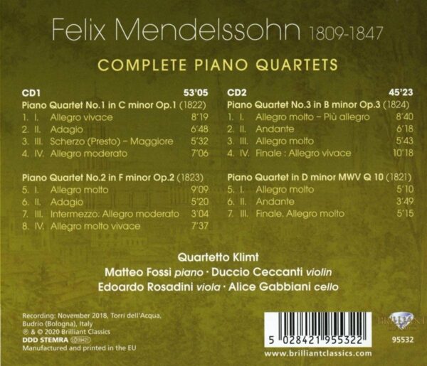Mendelssohn: Complete Piano Quartets - Quartetto Klimt