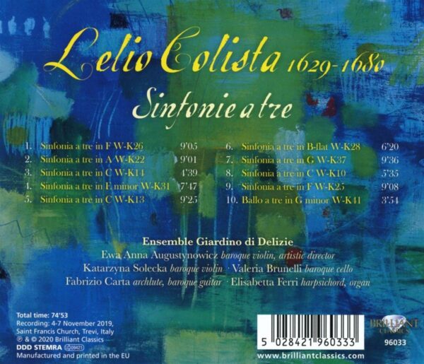 Lelio Colista: Sinfonie A Tre - Ensemble Gilardino Di Delizie