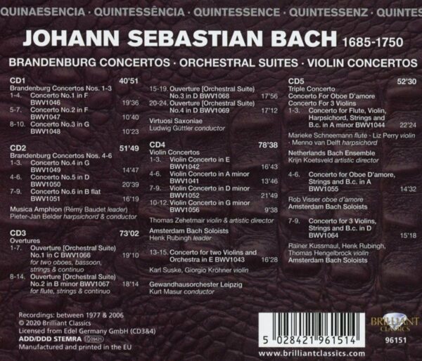 Quintessence Bach: Brandenburg Concertos, Orchestral Suites, Violin Concertos - Thomas Zehetmair