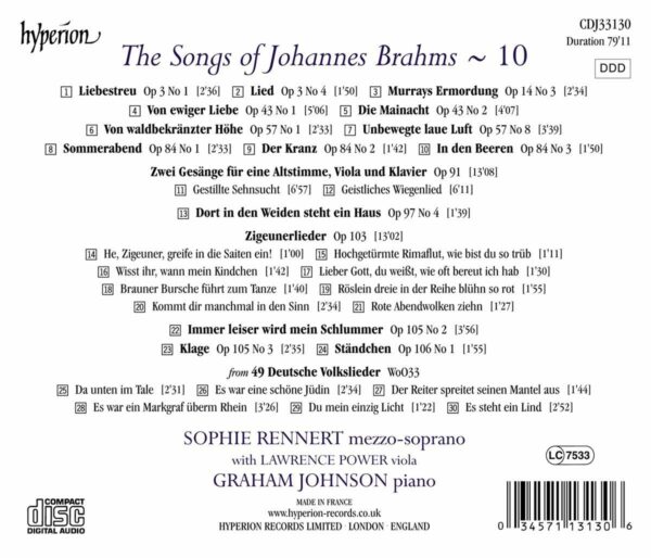 Brahms: The Complete Songs Vol.10 - Sophie Rennert