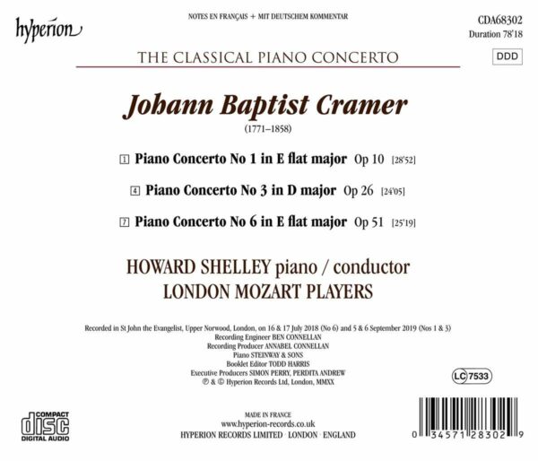 Johann Baptist Cramer: Piano Concertos Nos.1, 3 & 6 - Howard Shelley