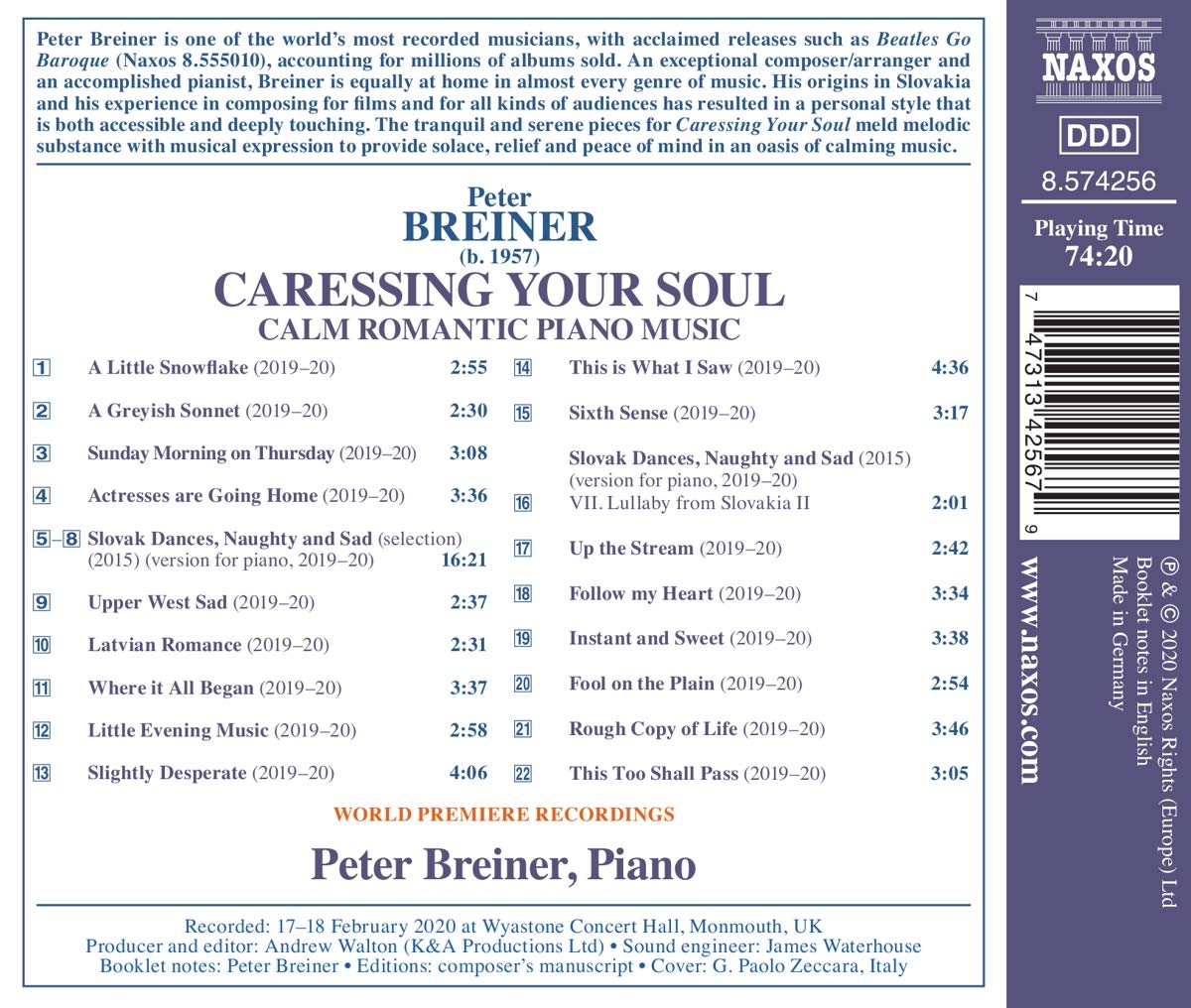 Peter Breiner: Caressing Your Soul, Calm Romantic Piano Music - Peter Breiner
