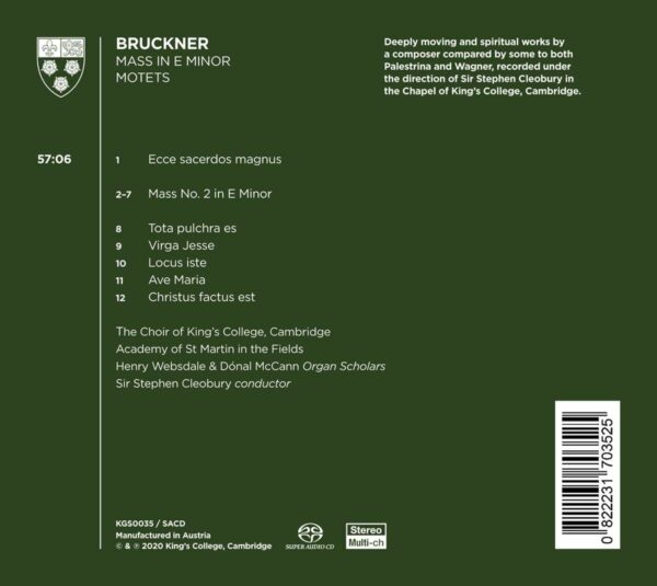 Bruckner: Mass In E Minor, Motets - Choir of King's College Cambridge