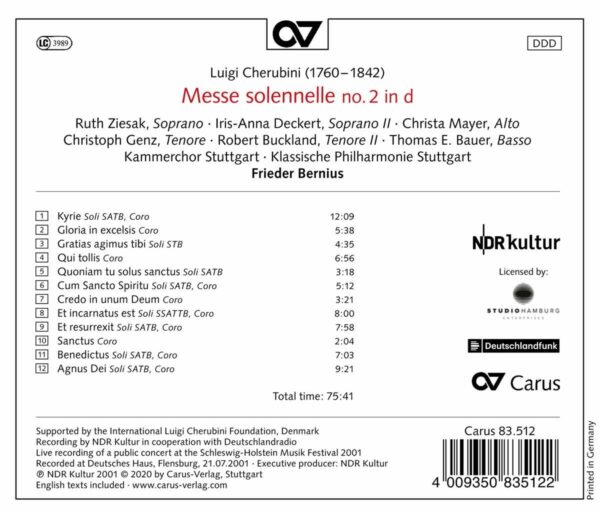 Luigi Cherubini: Messe Solenelle No. 2 In D - Frieder Bernius