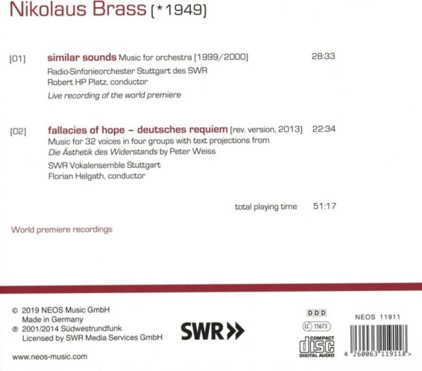 Nikolaus Brass: Chor- Und Orchesterwerke Vol. 2 - SWR Vokalensemble Stuttgart