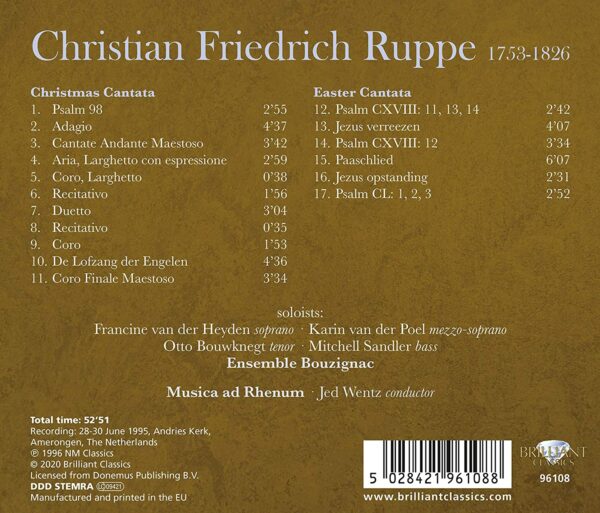 Christian Friedrich Ruppe: Christmas Cantata, Easter Cantata - Jed Wentz