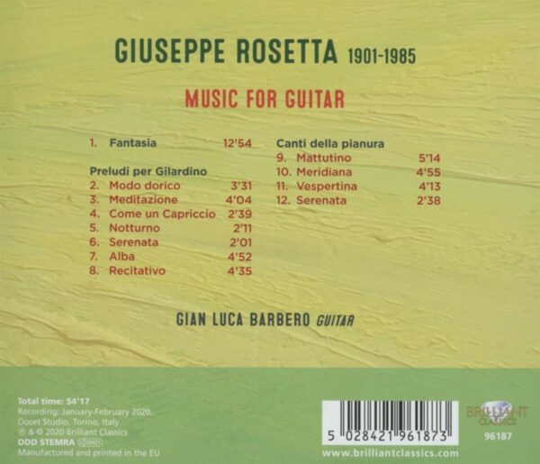 Giuseppe Rosetta: Music For Guitar - Gian Luca Barbero