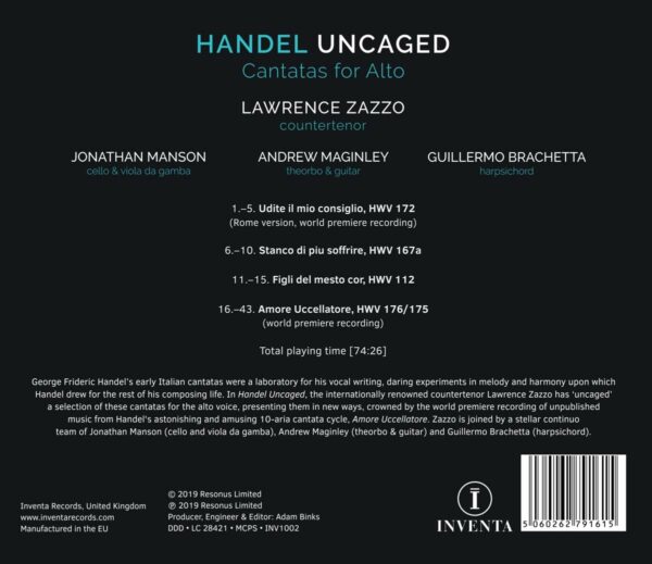 Handel Uncaged | Cantatas For Alto - Lawrence Zazzo