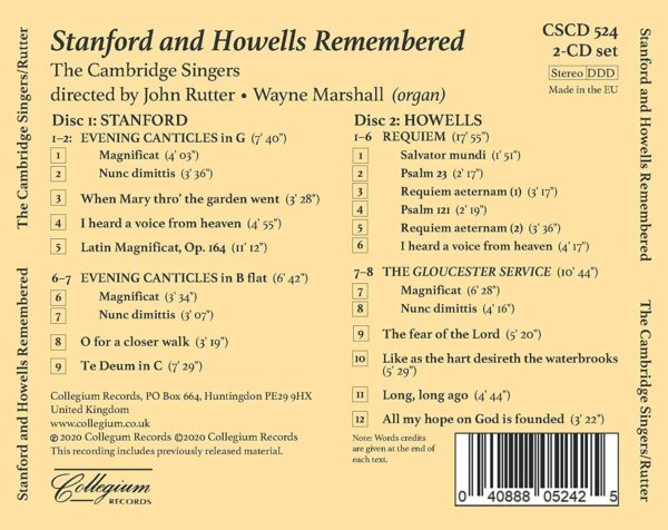 Stanford / Howells: Remembered - The Cambridge Singers