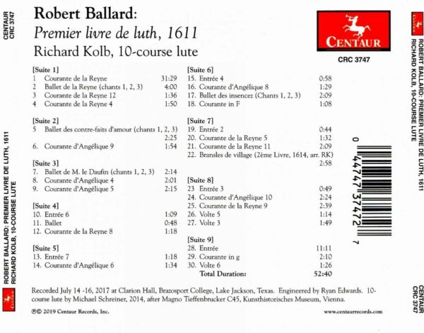 Ballard: Premier Livre De Luth, 1611 - Richard Kolb
