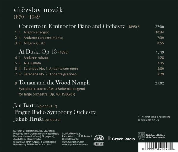 Vitezlav Novak: Piano Concerto, Toman And The Wood Nymph, At Dusk - Jan Bartos