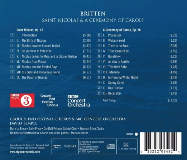 Britten: Saint Nicolas & A Ceremony Of Carols - Crouch End Festival Chorus