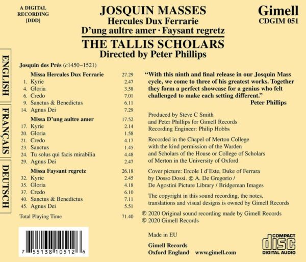 Josquin Desprez: Masses Hercules Dux Ferrarie - Tallis Scholars