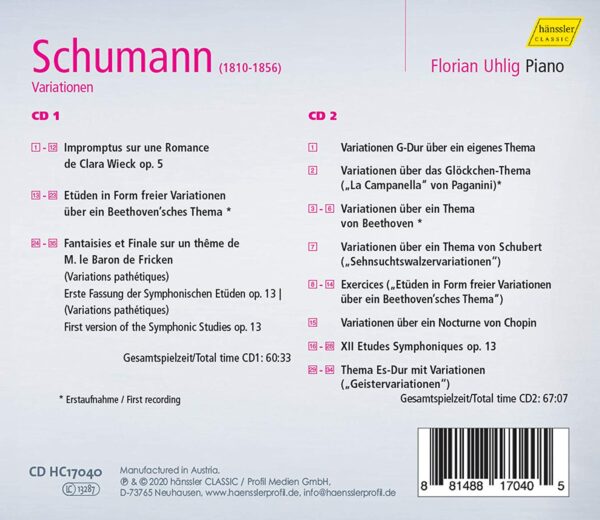 Robert Schumann: Variationen, Klavierwerke Vol.14 - Uhlig Florian