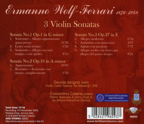 Ermanno Wolf-Ferrari: 3 Violin Sonatas - Davide Alogna