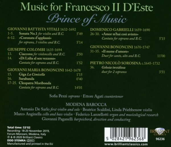 Music For Francesco II D'Este: Prince Of Music - Modena Barocca