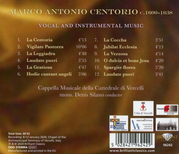 Marco Antonio Centorio: Vocal And Instrumental Music - Cappella Musicale della Cattedrale di Vercelli
