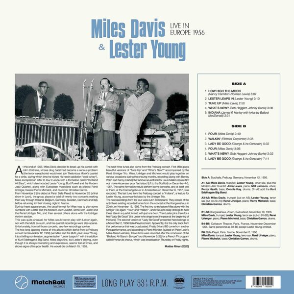 Live In Europe 1956 (Vinyl) - Miles Davis & Lester Young