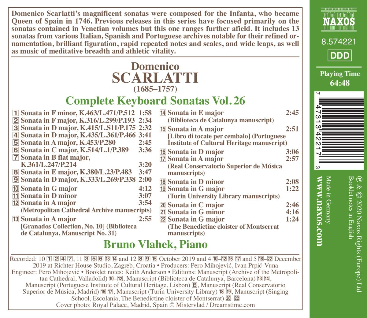 Domenico Scarlatti: Complete Keyboard Sonatas, Vol. 26 - Bruno Vlahek