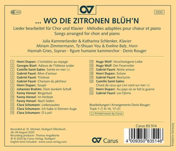 ...Wo Die Zitronen Blühn: Songs Arranged For Choir & Piano - Julia Kammerlander