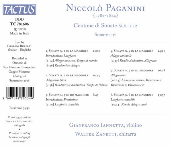 Niccolo Paganini: Centone Di Sonate I - VI - Gianfranco Iannetta