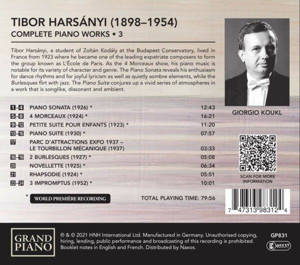 Tibor Harsanyi: Complete Piano Works Vol.3 - Giorgio Koukl