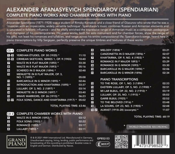 Alexander Spendiarov: Complete Piano Works & Chamber Works With Piano - Mikael Ayrapetyan