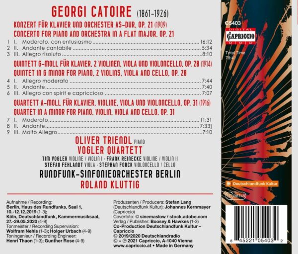 Georgi Catoire: Piano Concerto, Piano Quintet & Piano Quartet - Oliver Triendl