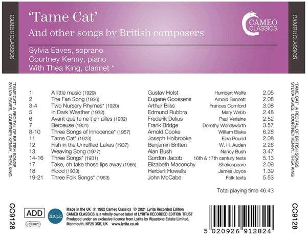 "Tame Cat" And Other Songs By British Composers - Sylvia Eaves
